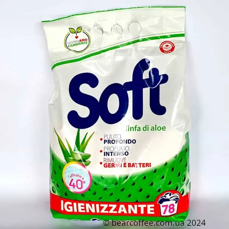 Пральний порошок антибактеріальний Soft Aloe з ароматом алое 78 циклів 3.9 кг Італія