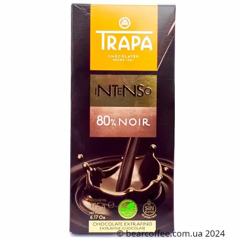 Екстра чорний шоколад без глютену Trapa Intenso 80% cacao 175 г Іспанія Веган