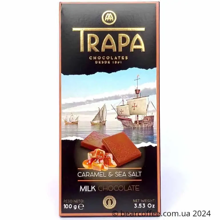Молочний шоколад з карамеллю та сіллю Trapa Milk Chocolate Caramel&Sea salt, 100 г