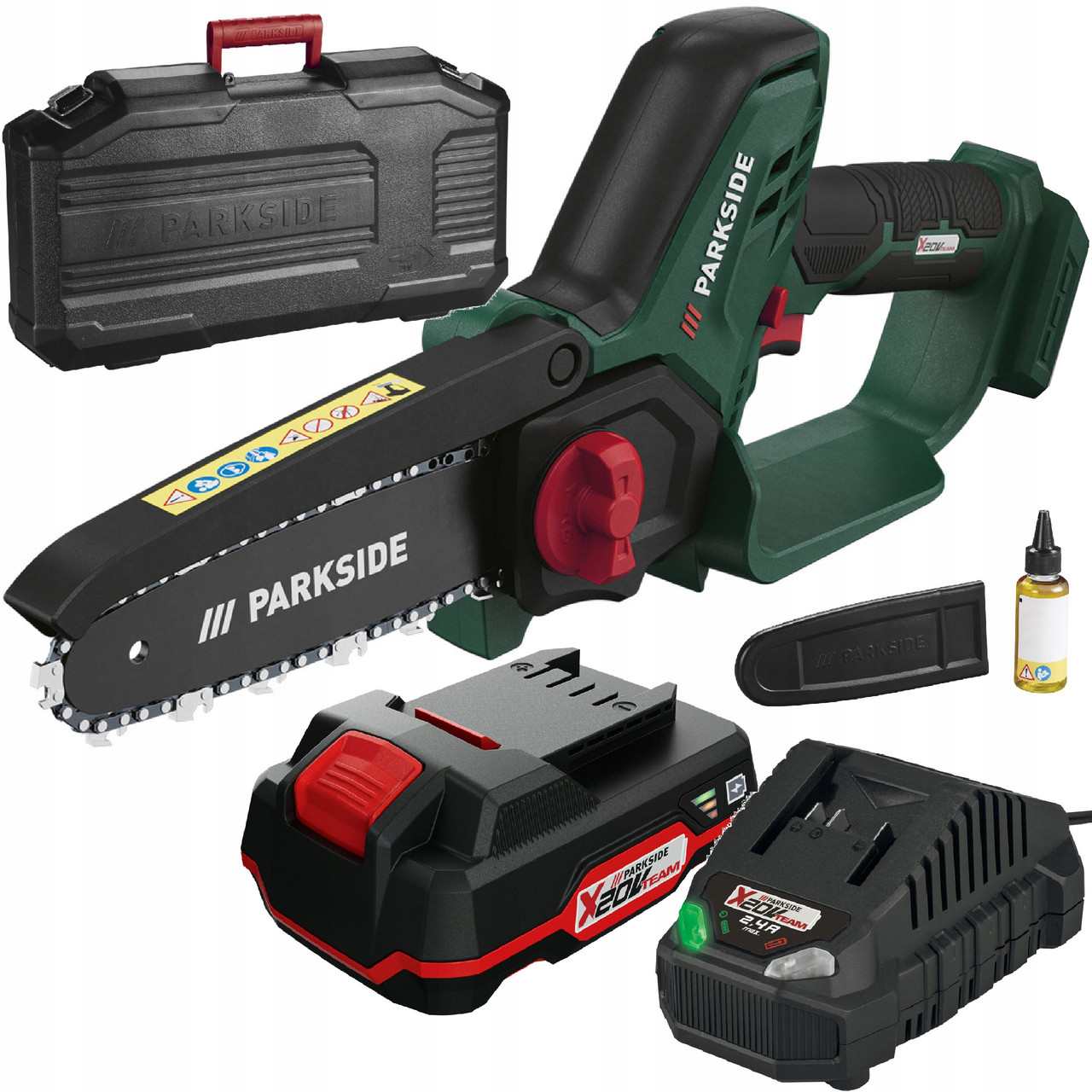 Аккумуляторная ланцюгова пила Parkside PGHSA 20-Li B1+ акумулятор 2Ah 20V, фото 1