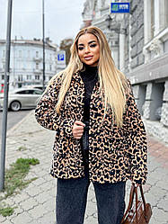 Тепла жіноча сорочка Леопардова бежева Oversize