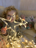 Гірлянди із зірочками 12 шт, 2.5м*1м, Гірлянда штора зірка на вікно, Гірлянди новорічні світлодіодні