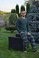 Флісова тепла чоловіча піжама/ домашній костюм. (зелена)