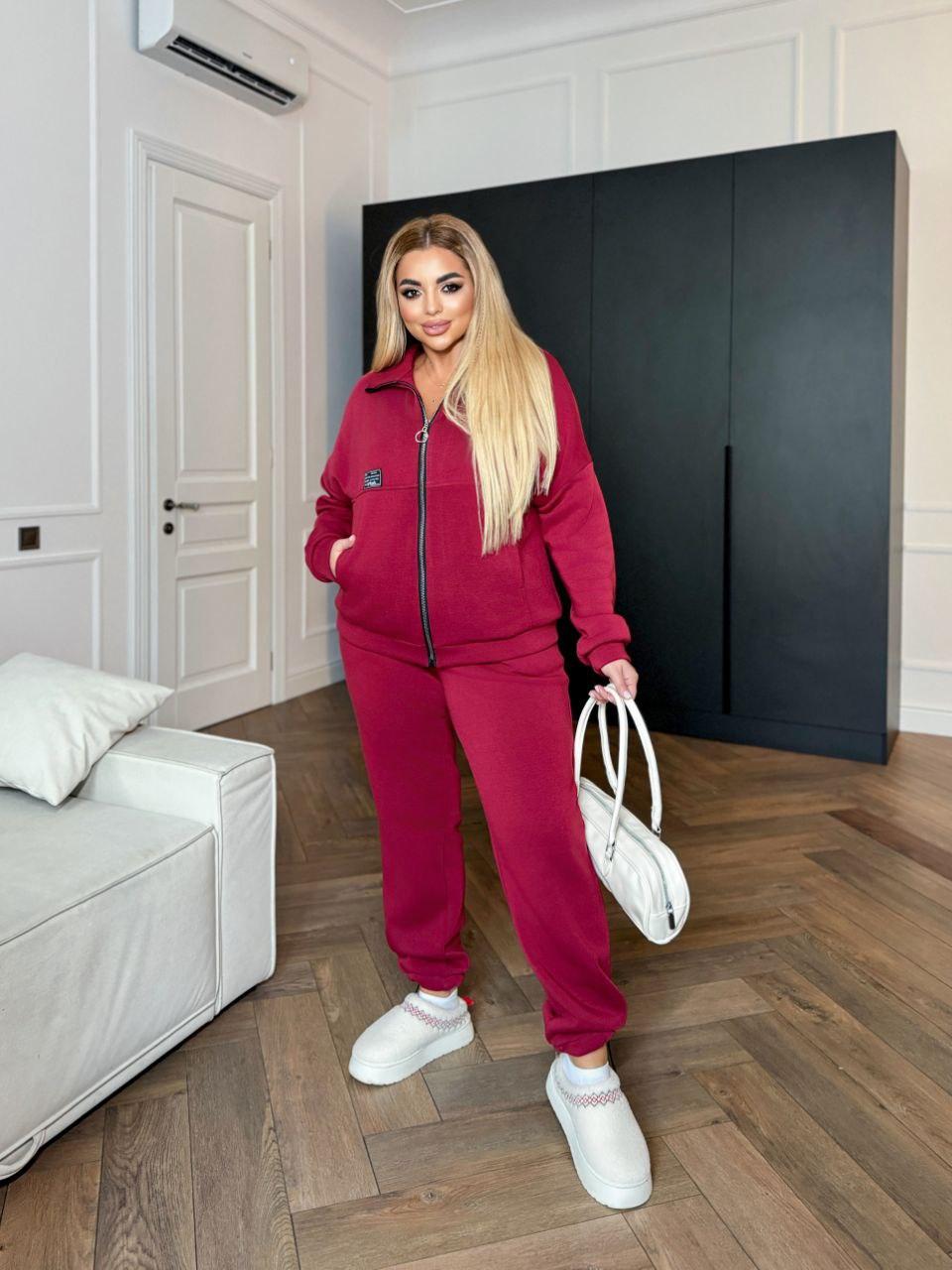 Теплий жіночий костюм з підкладом Teddi у бордовому кольорі
