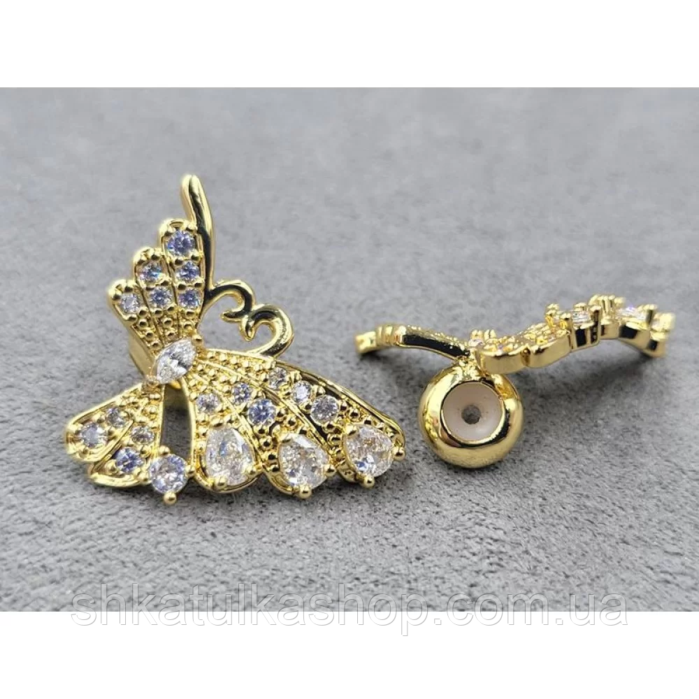 Намистина-рондель 7мм, 17*23мм колір лимонне золото з білими стразами (гіпоалергений сплав), фото 1