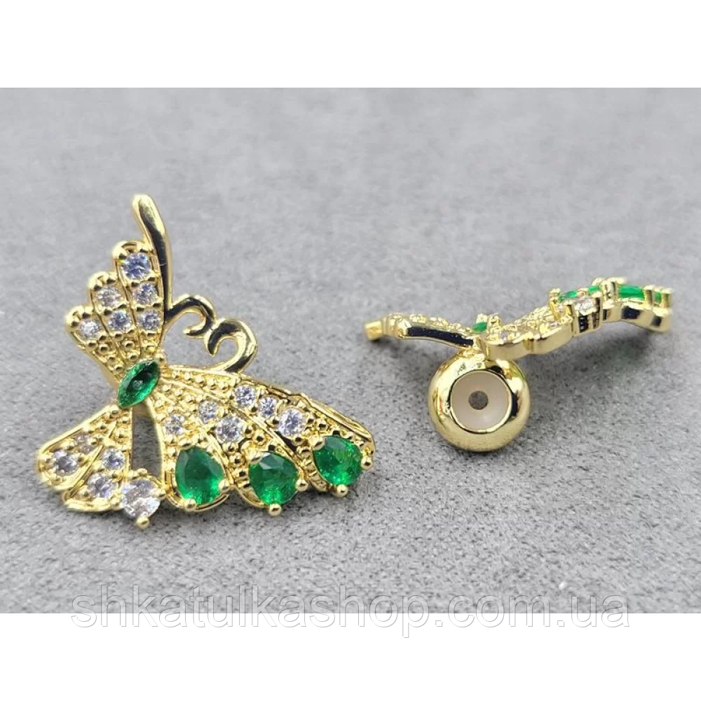 Намистина-рондель 7мм, 17*23мм колір лимонне золото з зеленими стразами (гіпоалергений сплав), фото 1