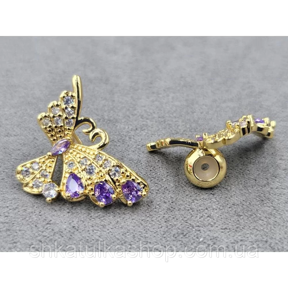 Намистина-рондель 7мм, 17*23мм колір лимонне золото з аметистовими стразами (гіпоалергений сплав), фото 1