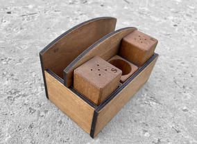 Набір для спецій, зубочисток та серветок. Дерев'яні спецівники (№11), колір горіх, фото 3