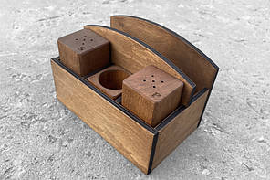 Набір для спецій, зубочисток та серветок. Дерев'яні спецівники (№11), колір горіх, фото 4