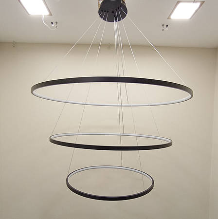 Чорна кільцева світлодіодна потрійна люстра 60+80+100см «Circle» (52-9832-3A BLACK LED (600+800+1000)), фото 1