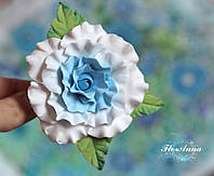 Красивая заколка цветок "Голубая кучерявая розочка"