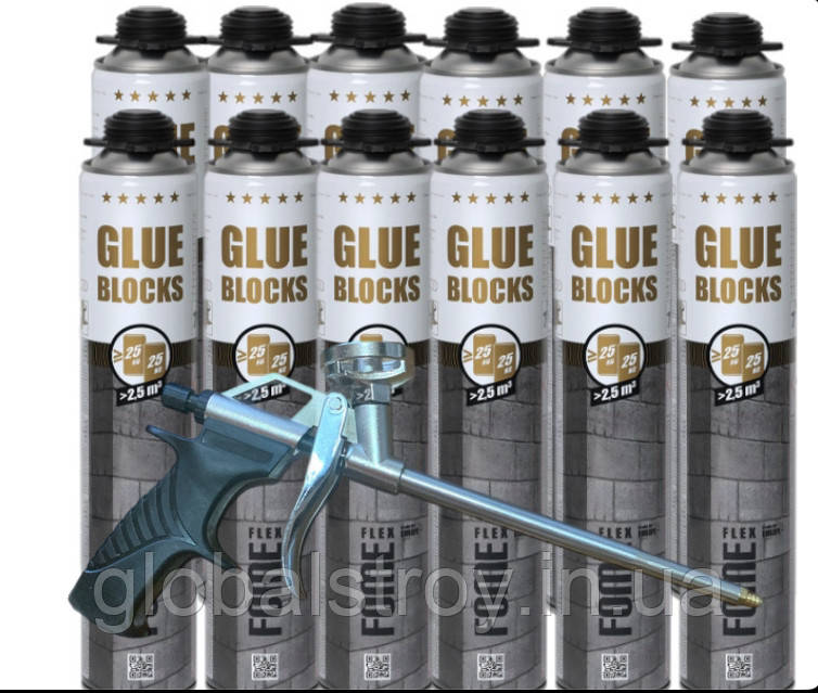 Клей піна для кладки блоків та каменю+ пістолет FOME FLEX GLUE BLOCKS 750 мл/ящик 12 штук