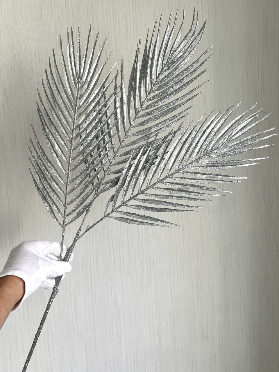 Потрійна пальмова гілка для новорічного декору ( срібло , 80 см ), фото 1