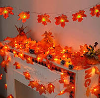 ​​​​​​​Світлодіодна гірлянда з кленовим листям на батарейках 6 м 40 led