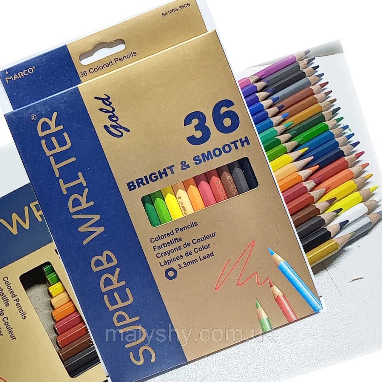 Кольорові олівці MARCO SUPERB WRITER GOLD 4100G / 36 кольорів / Набір олівців для малювання / односторонні марко