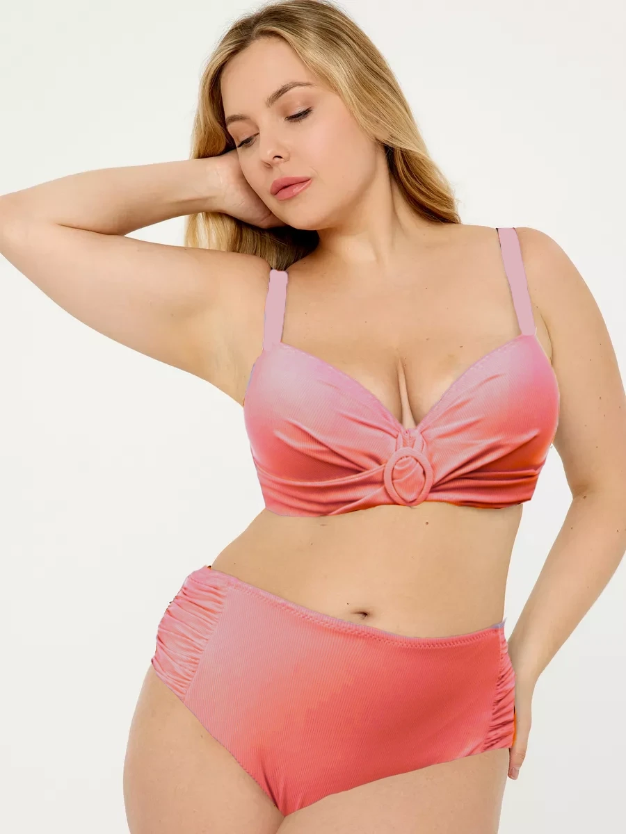 Купальник в РУБЧИК для полных Samegame Мона 3005 пудра (В НАЛИЧИИ ТОЛЬКО 48 50 52 54 56  УКР р-ры)