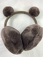 Хутряні навушники з вушками помпонами Коричневий
