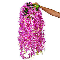 Декоративна штучна звисаюча гілка "Гліцинія", фіолетова, 110 см