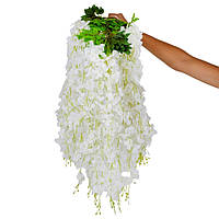 Декоративна штучна звисаюча гілка "Гліцинія", біла, 110 см