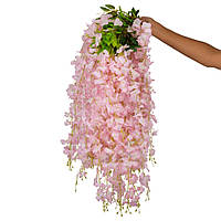 Декоративна штучна звисаюча гілка "Гліцинія", рожева, 110 см