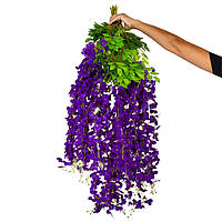 Декоративна штучна звисаюча гілка "Гліцинія", фіолетова, 110 см