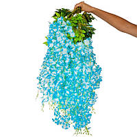 Декоративна штучна звисаюча гілка "Гліцинія", блакитна, 110 см