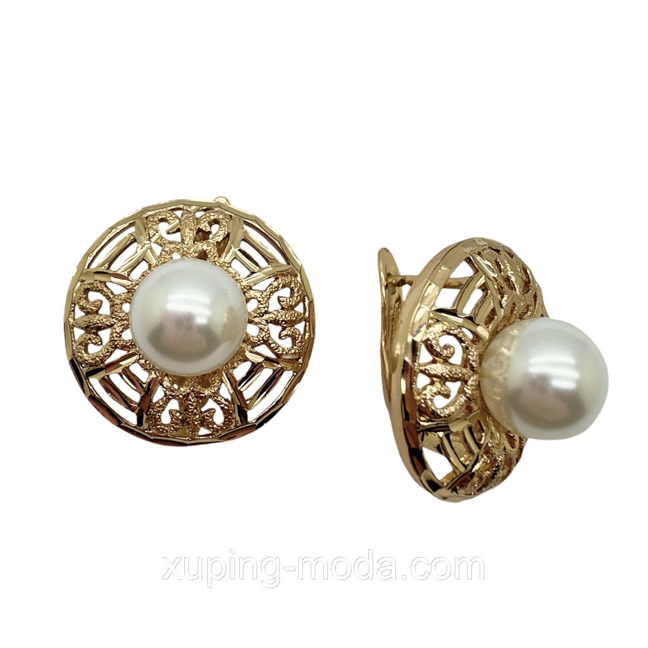 Сережки з перлинами ксюпінг. 20 мм. 18 к, фото 1