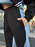 Чорно-синій теплий жіночий комбінований костюм на змійці з турецької тринитки на флісі, фото 8