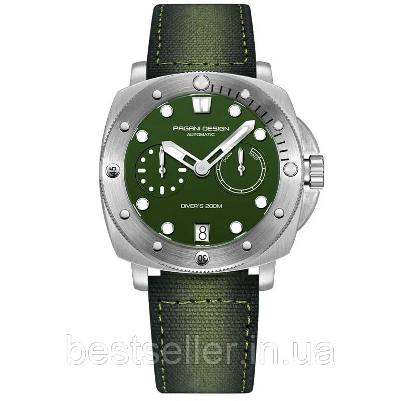 ЧАСЫ PAGANI DESIGN PD-1767 GREEN (В СТИЛЕ PANERAI LUMINOR) 41MM 20ATM(WR200M) WATER PROOF