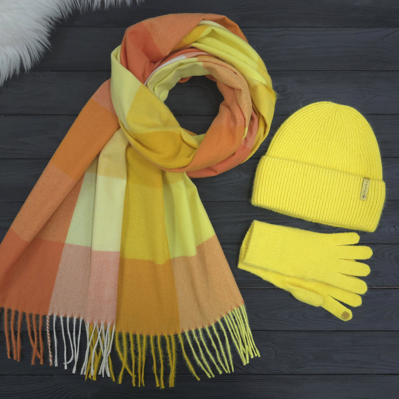 Комплект жіночий зимовий ангора з вовною на флісі (шапка+шарф+рукавички) ODYSSEY 57-60 см Жовтий 12969 - 1145 - 4233, фото 1