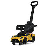 Дитяча каталка-толокар Maserati 5106 з батьківською ручкою 2 в 1 Жовтий, фото 5