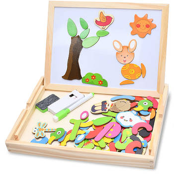 Дитячий центр-іграшка для розвитку Tree Toys MD-0815 Дерев'яна магнітна дошка з пазлами і для малювання