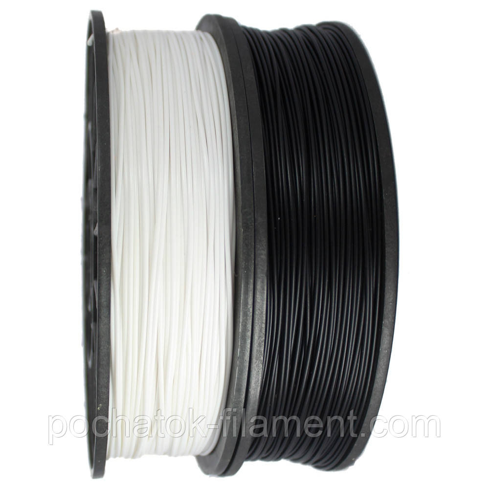 Набір 2в1 PLA філамент пластик для 3D друку Pochatok Filament 1,75 мм 0,75 кг Чорний та Білосніжний, фото 1