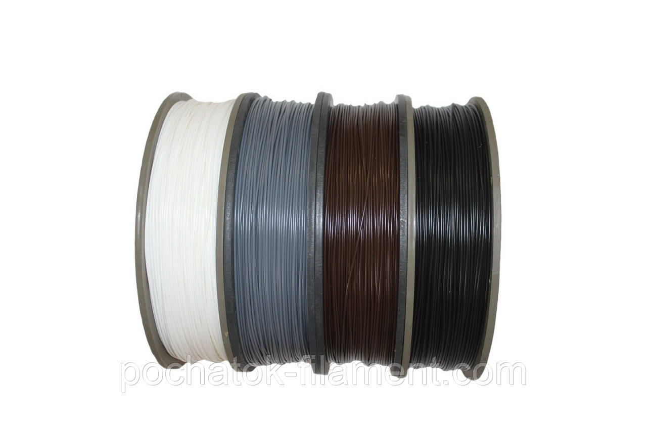 Набір 4в1 PLA філамент пластик для ЗD друку Pochatok Filament 1,75 мм. 0,75 кг. (Білий, Сірий, Коричневий, Чорний), фото 1