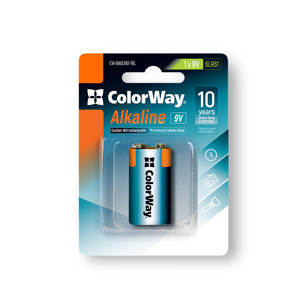 Батарейка 6LR61 ColorWay Крона 9V Alkaline (CW-BA6LR61-1BL), фото 1