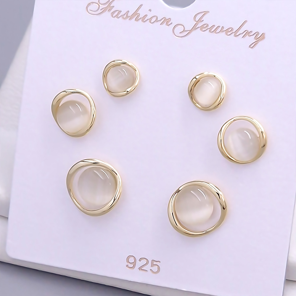 Набір із 3-х пар сережок-гвоздиків FJ. Позолота лимонного відтінку.