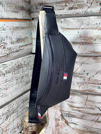 Чоловіча бананка Tommy Hilfiger Black сумка на пояс еко шкіра Томмі чорна з регульованим ремінцем унісекс, фото 1