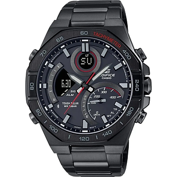 Чорний годинник чоловічий оригінальний Casio Edifice Bluetooth водонепроникний сталевий з підсвічуванням ECB-950DC