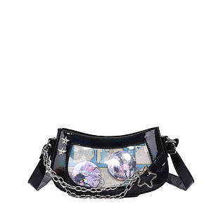 Стильна жіноча сумочка Лезерна з Прозорим відділенням і значками Чорна