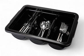 Лоток для столових приборів на 3 відділи чорний без кришки "One Chef"
