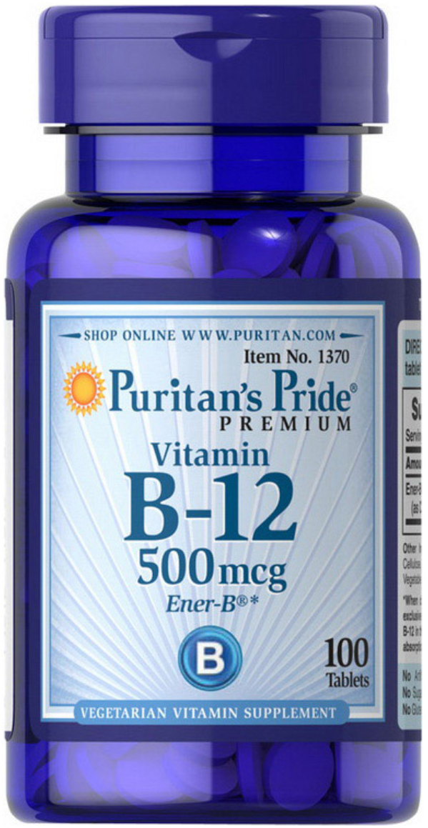 Витамин B-12 (Цианокобаламин) Puritan's Pride Vitamin B-12 500 mcg 100 таб