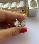 Срібні сережки конюшина перламутр ( д.13), фото 4