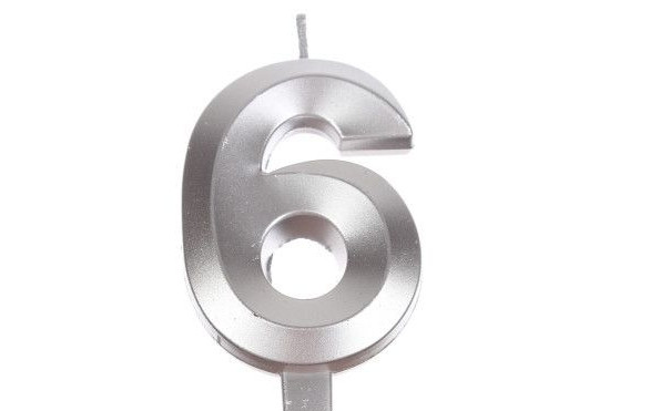 Свічка для торта "6" срібна грань 4,5см, фото 1