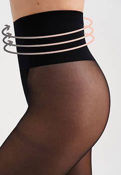Колготки 40 ден жіночі з моделюючим стягуючим поясом Giulia Talia Modelling 40 чорні бежеві розміри 2 3 4 5