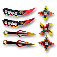 Набір Іграшок Наруто "Чуніна" 7 шт. із фанери Клинки Асуми, Кунай, Сюрікен, Расенсюрікен