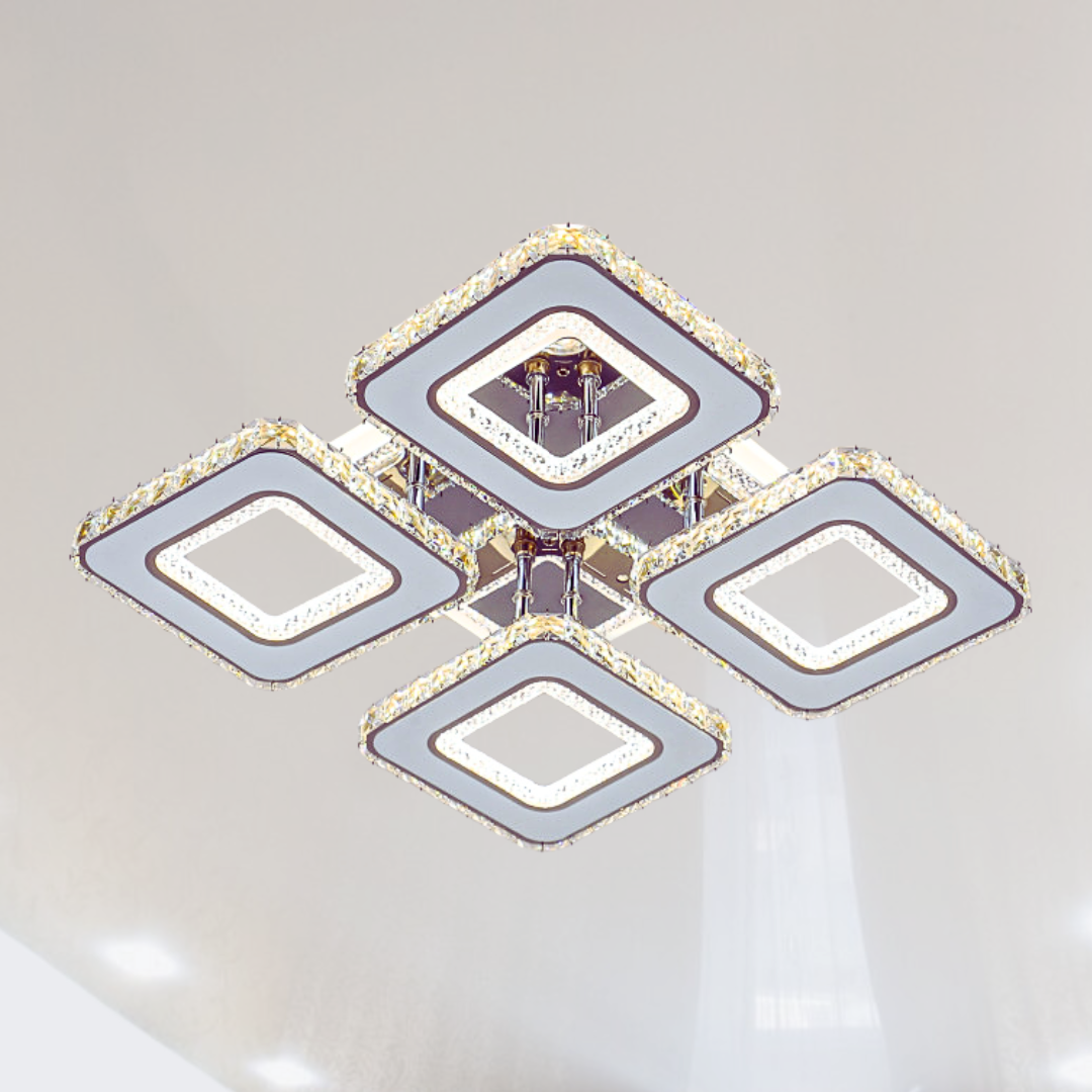 Квадратна люстра Led з кришталиками F+Light 192W до 30 кв.м колір Хром FP-23505-4H-S