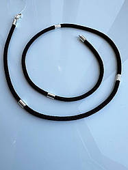 Шовковий шнурок зі срібними вставками ювелірний «Хранитель» Шовкова нитка - мотузка для хрестика