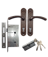 Замок врізний із мідними ручками та циліндром Мотор Січ 72 мм