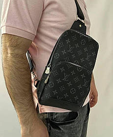 Чоловіча сумка слінг Louis Vuitton Black Grey барсетка Луї Вітон еко шкіра чорна з ремінцем для чоловіків
