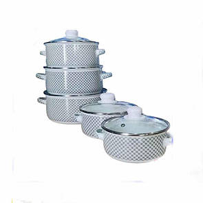 Набір емальованих каструль Premier 10 предметів, набір з 5 каструль з кришками